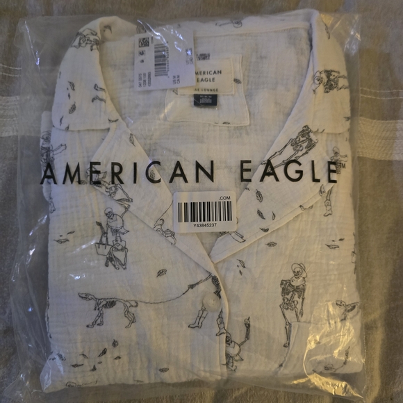 AE Aerie Halloween Skeleton Cotton Gauze Pajama Set Size MED - Picture 9 of 9